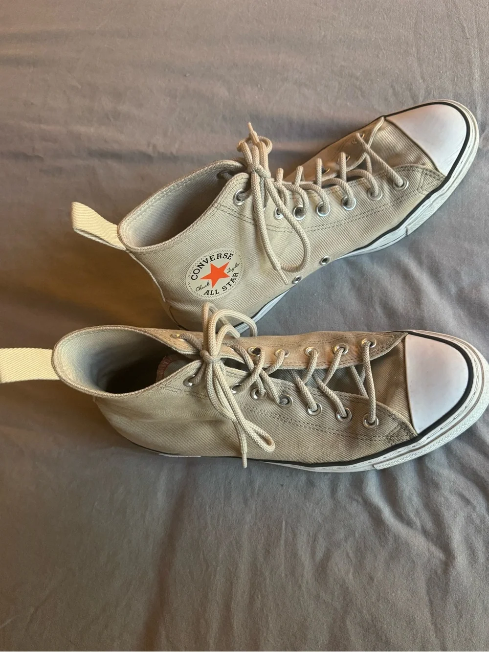 Converse High Top Canvas Sneakers in Tan with Orange Star Patch